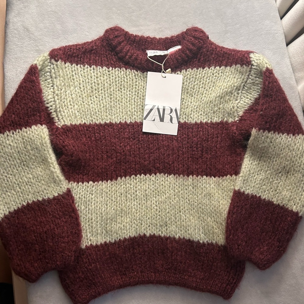 Zara Kids Maroon and Cream Striped Sweater